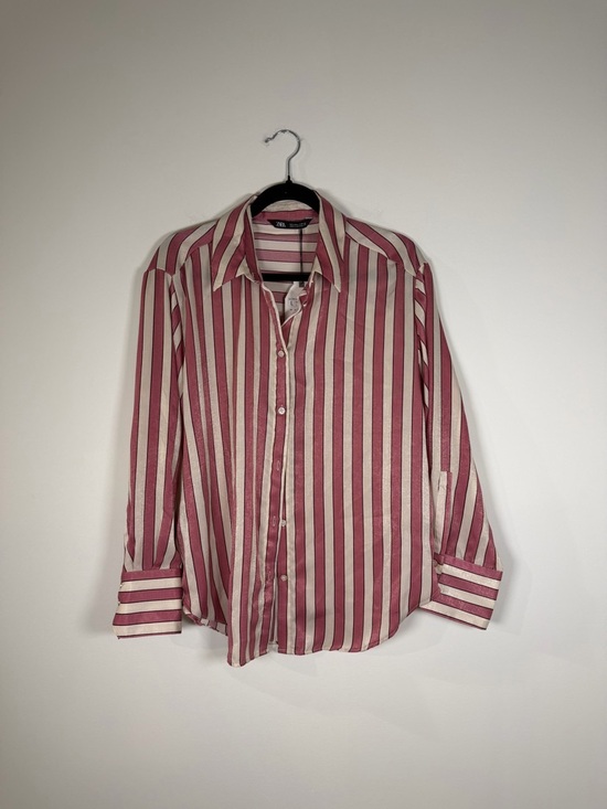 Zara Tops - Zara women’s rose and Cream Vertical Stripe Button-Down Shirt